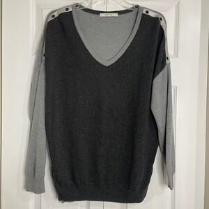 AMS‎ PURE Two Tone V Neck Sweater Metallic Shoulder Detail Women's Size M